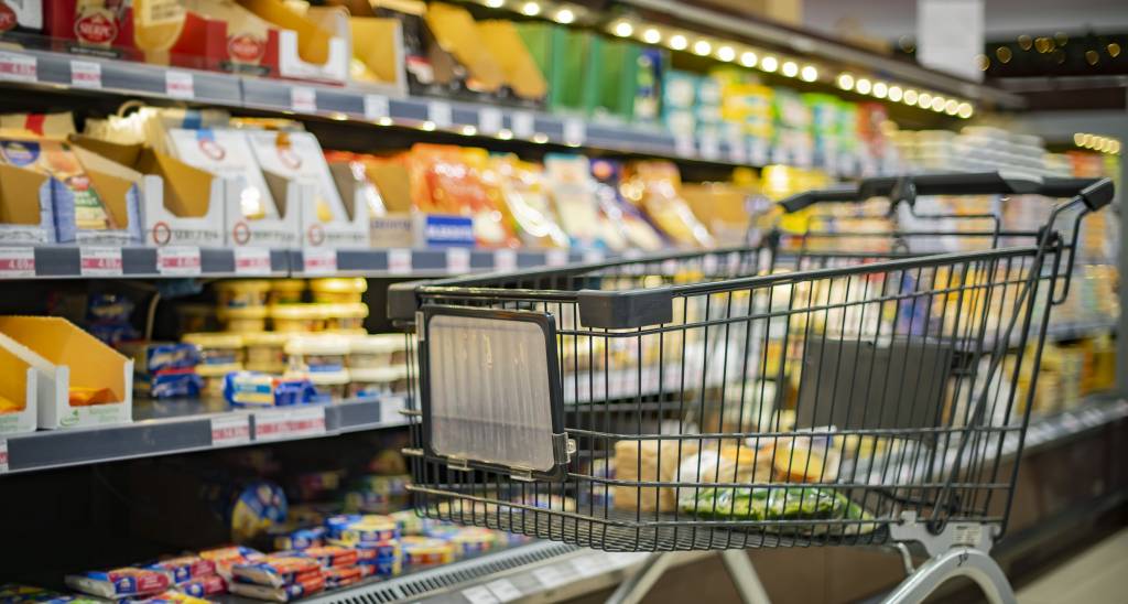 A shopping cart with food