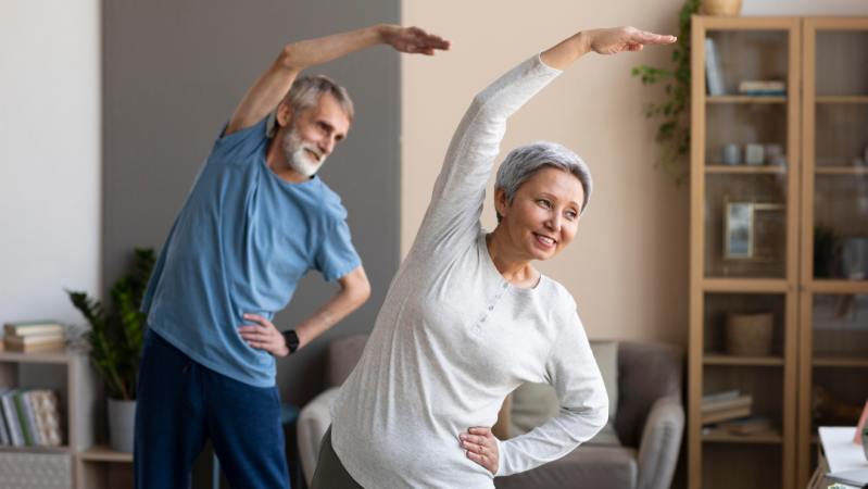 Elderly exercising at home