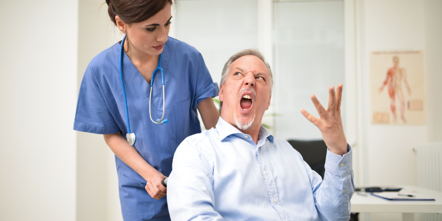 Senior yelling at caregiver