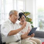 Seniors playing on a tablet